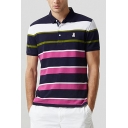 Cool Polo Shirt Stripe Printed Henley Collar Short-Sleeved Relaxed Fit Polo Shirt for Men