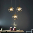 Gold Metal Shade Hanging Light  Circle Shade Clear Glass Pendant Light for Bedroom