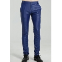 Unique Pants Whole Colored Pocket Detail Zip Closure Skinny-Fit PU Pants for Men