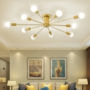 10 Lights Exposed Bulb Semi Flush Mount Ceiling Light Metal 8 Inch Height Living Room Flush Mount Lighting