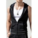 Trendy Mens Vest Plain Color Hooded Zip Closure Pocket Detail Regular Fit Vest
