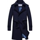 Men's Dashing Trench Coat Plain Plaid Lined Double Breasted Fitted Long Sleeves Trench Coat