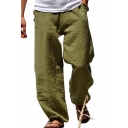 Men Trendy Pants Pure Color Elastic Waist Loose Fitted Pants with Pocket