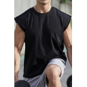 Cool Men's Tank Top Solid Color Crew Neck Relaxed Fit Sleeveless Tank Top