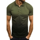 Cool Polo Shirt Ombre Print 1/4 Button Collar Short Sleeves Regular Polo Shirt for Men