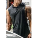 Sporty Mens Tank Top Plain Color Sleeveless Curved Hem Regular Fitted Tank Top with Hoodie