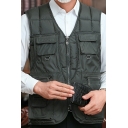 Stylish Mens Vest Solid Color Zip Closure V-Neck Sleeveless Regular Fitted Vest