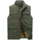 Stylish Mens Vest Pure Color Stand Collar Zip Closure Regular Fitted Vest with Pocket