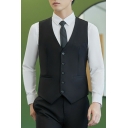 Trendy Mens Suit Vest Pure Color Sleeveless V-Neck Button Closure Slim Fit Suit Vest