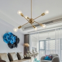 Modern Branch Type Simple Revolving Chandelier Brass Twirled Sockets Loft Style Metal Living Room Lighting