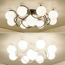 Modernist White Glass Ball Semi Flush Mount Lamp for Bedroom Living Room