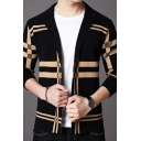 Mens Dashing Cardigan Striped Printed V-Neck Long-Sleeved Regular Fitted Button Up Cardigan