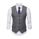 Popular Mens Vest Whole Colored V-Neck Sleeveless Slimming Button-up Suit Vest