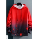 Men's Leisure Drawstring Hoody Ombre Printed Hooded Long-Sleeved Rib Cuffs Relaxed Fit Hoody