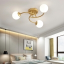 Curved Arms Living Room Semi Flush Ceiling Light Metal with Glass Shade 6.5 Inchs Height Modern Flush Mount Light