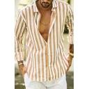 Popular Mens Shirt Stripe Printed Long Sleeves Button Closure Spread Collar Relaxed Fit Shirt