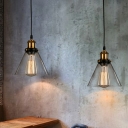 Industrial Style Cone Shade Pendant Light Glass 1 Light Hanging Lamp in Clear