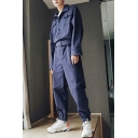 Popular Jumpsuit Solid Color Chest Pocket Gathered Ankle Long Sleeve Regular Fit Jumpsuit for Men