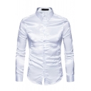 Men Dashing Shirt Pure Color Long-Sleeved Lapel Collar Button Closure Regular Fit Shirt
