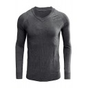 Guys Soft Sweater Whole Colored V-Neck Rib Cuffs Long Sleeve Slim Fitted Sweater