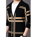 Cozy Mens Cardigan Contrast Plaid Pattern V-Neck Skinny Long Sleeve Button Placket Cardigan