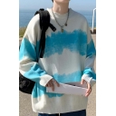 Elegant Sweater Contrast Color Long-Sleeved Crew Neck Loose Fitted Pullover Sweater for Boys