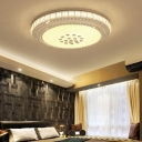 Minimalism Crystal Round Flush Mount LED Light White Ceiling Fixture for Bedroom
