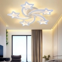 5/9 Heads Star Shape Metal Semi Flush Mount Light Acrylic White LED Ceiling Lamp for Bedroom
