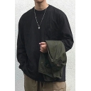 Modern Mens Sweatshirts Solid Color Round Neck Long-Sleeved Rib Cuffs Loose Fitted Sweatshirts