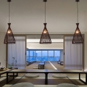 Asian Style Bell Shade Pendant Suspension Lighting Bamboo 1 Head Tea Room Pendant Ceiling Light