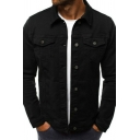Mens Slouch Jacket Pure Color Chest Pocket Button Placket Turn-Down Collar Fit Denim Jacket