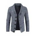 Leisure Mens Knit Cardigan Pure Color Long Sleeve Single Breasted Collared Fitted Cardigan
