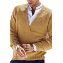 Men Modern Sweater Solid Color Long Sleeve V-Neck Rib Cuffs Regular Fitted Sweater