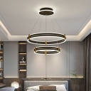 Contemporary Black Multi-Tier Hanging Lamp Dining Room Kitchen Foyer LED Round Chandelier