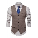 Chic Suit Vest Pure Color Flap Pocket V-Neck Sleeveless Skinny Single Breasted Suit Waistcoat for Guys