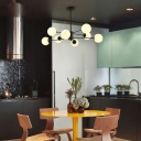 Modern Chandelier Milk White Glass Globe Shade 8.5 Inchs Height Living Room Restaurant Hanging Lamp in Black