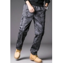 Stylish Mens 's Pants Camo Pattern Mid-Rise Zip up Full Length Straight Leg Pants