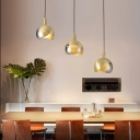 Macaron Pendant Nordic Restaurant Dome Lid Form 1-Bulb Hanging Lamp with Glass Shade in Gold