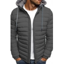 Thick Coat Solid Color Padded Drawcord Hooded Zip Fly Long-sleeved Regular Coat for Guys