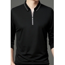 Simple Guys Polo Shirt Whole Colored Zipper Long Sleeves Fitted Polo Shirt