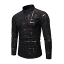 Urban Shirt Plaid Pattern Point Collar Long Sleeve Relaxed Fitted Button Fly Shirt for Men