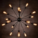 Black Open Bulb Chandelier Light with Arm Post Modern Metallic 18 Lights Hanging Lamp