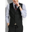 Fashionable Mens Suit Vest Solid Belt Back Detailed V Neck Skinny Sleeveless Button Placket Suit Vest