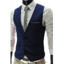 Vintage Men Blazer Vest Whole Colored Chain Design Slimming V-Neck Button Down Suit Vest