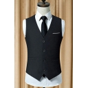 Basic Waistcoat Solid Color Chest Pocket Sleeveless Slim V-Neck Single-Breasted Blazer Vest for Men