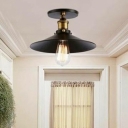 Iron Black and Brass Flush Mount Conical 1 Bulb Industrial Semi Flush Ceiling Light Fixture for Kitchen