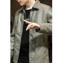 Urban Mens Jacket Pockets Long Sleeves Lapel Collar Zip Closure Fitted Leather Jacket