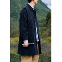 Guy's Trendy Coat Whole Colored Lapel Collar Baggy Long Sleeves Button Up Trench Coat