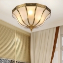 Inverted Living Room Flush Mount Lamp Classic Milky Glass Brass 3 Lights Flush Light Fixture