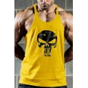 Chic Guys Tank Top Skull Pattern Crew Neck Sleeveless Relaxed Fitted Tank Top